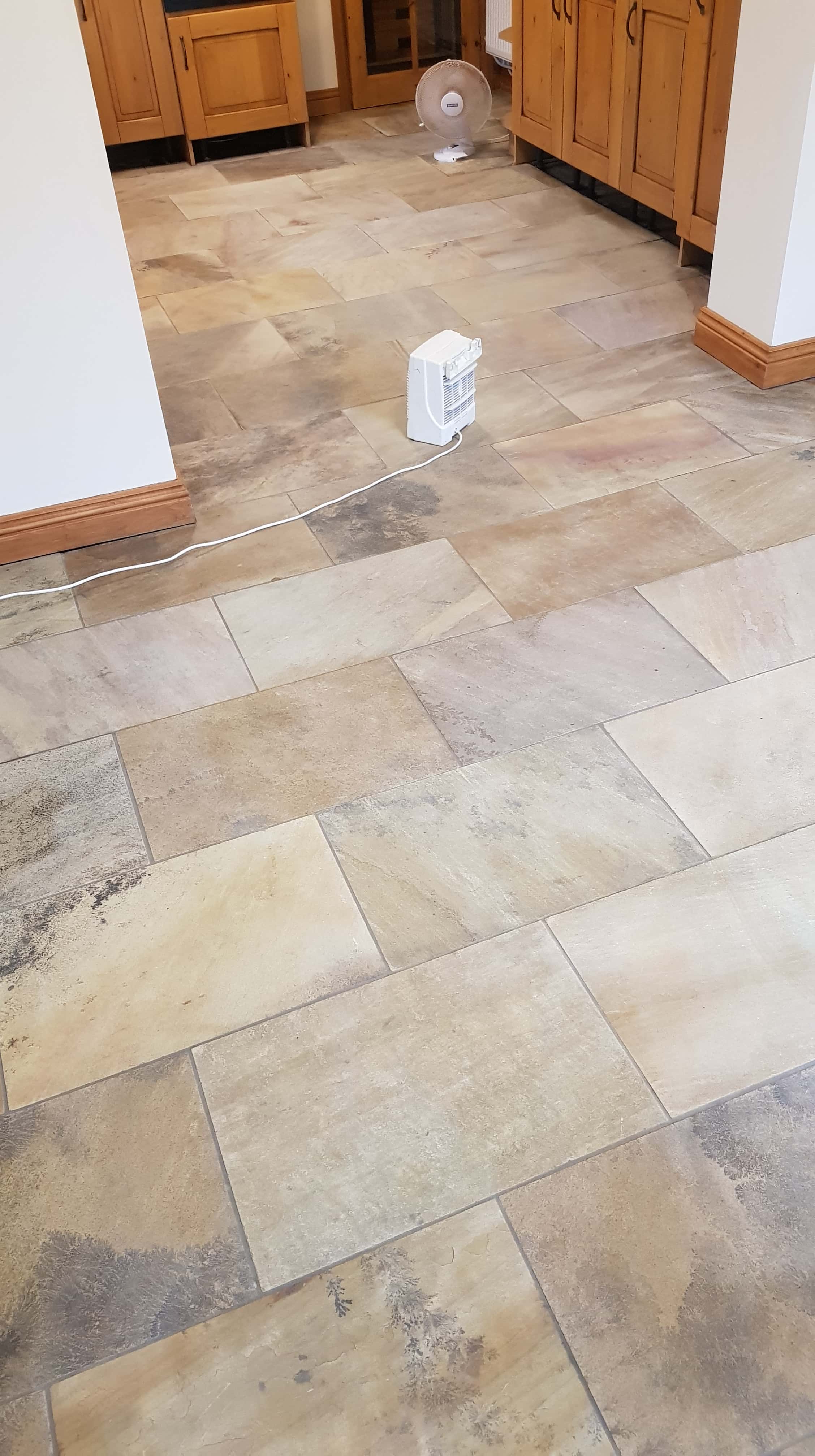 Sandstone Tiled Kitchen Floor After Cleaning in Mapplewell