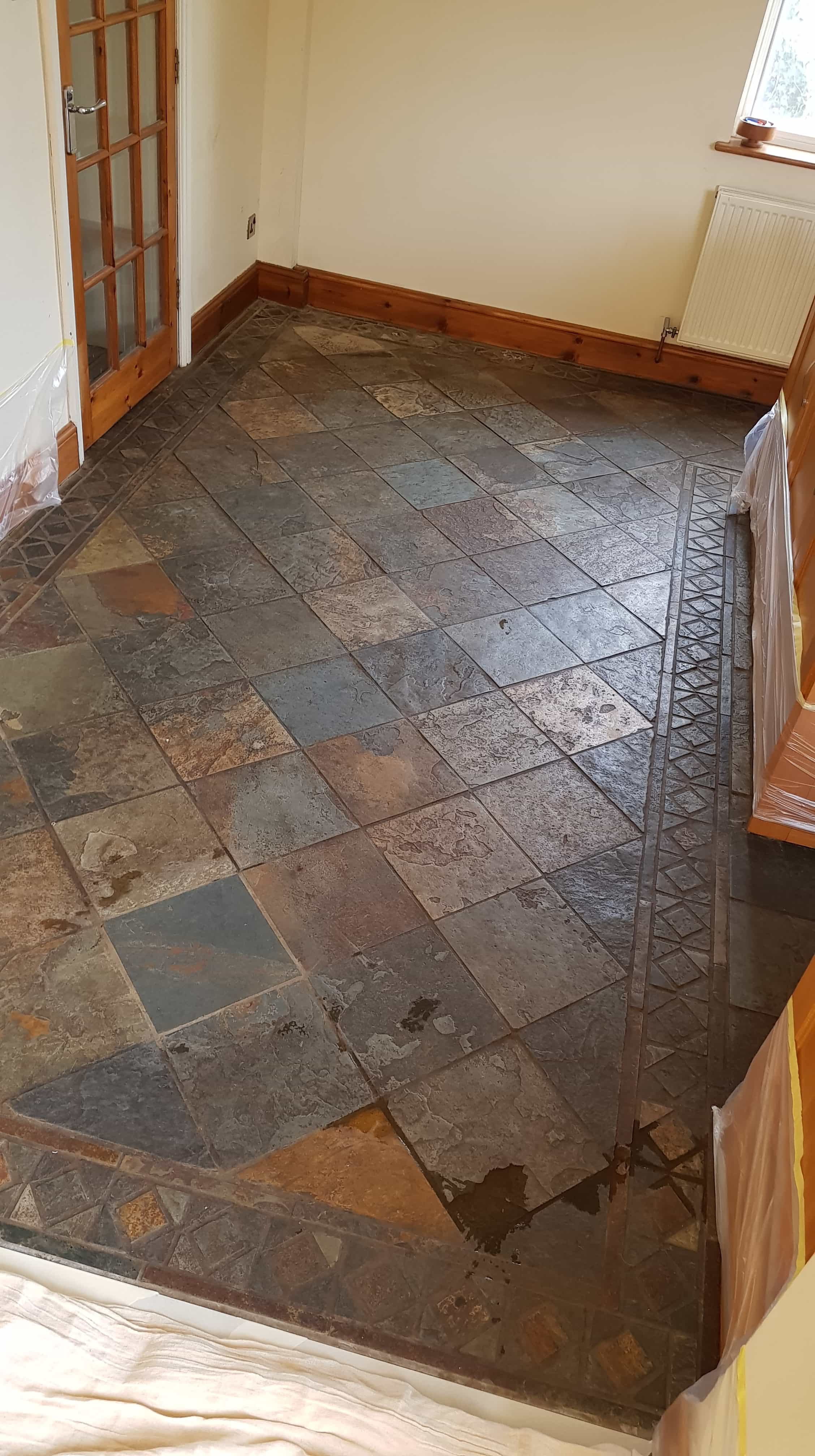 Slate Tiled Kitchen Barnsley Before Cleaning