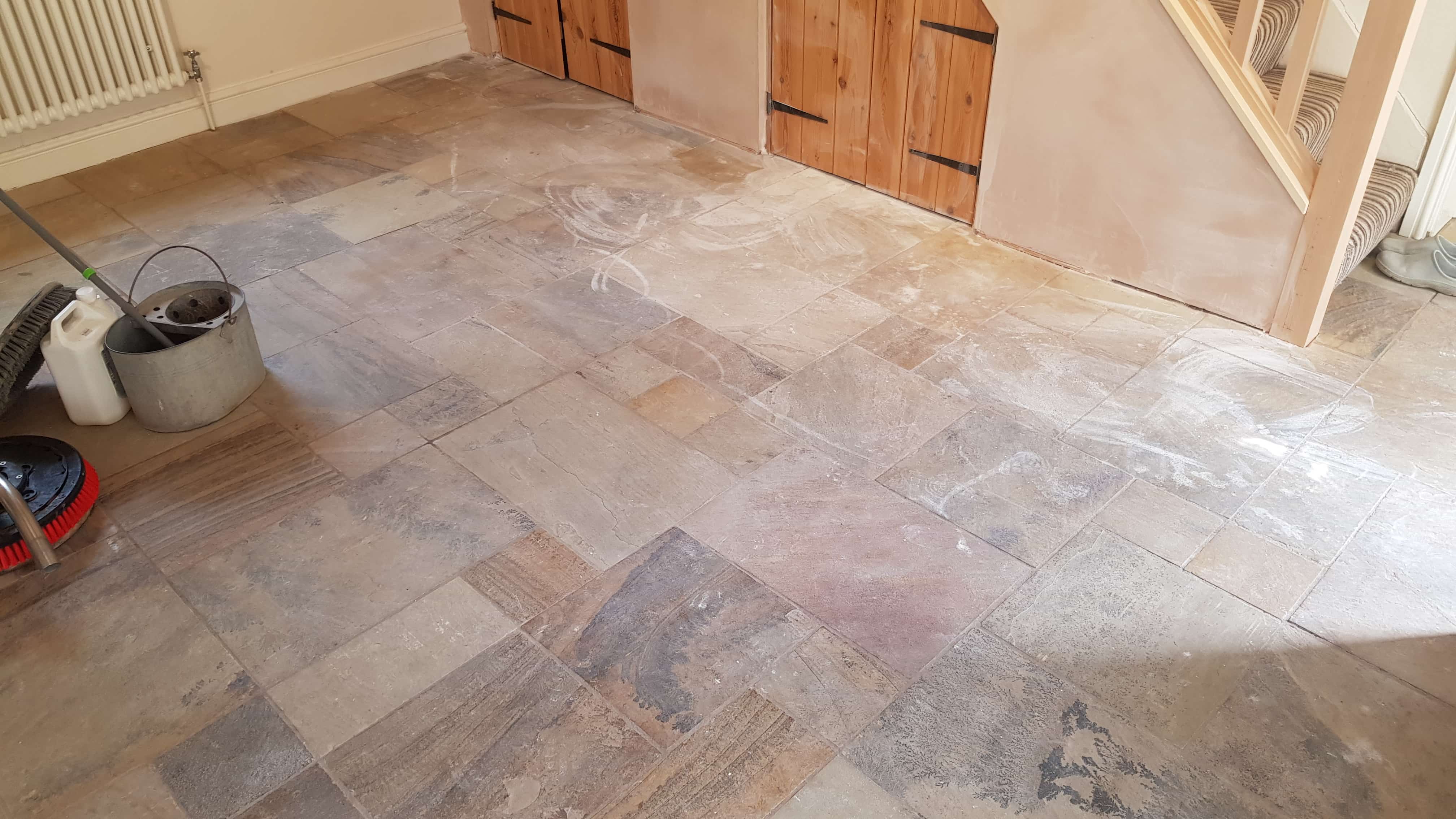 Sandstone Floor During Clean and Seal Conisbrough Doncaster