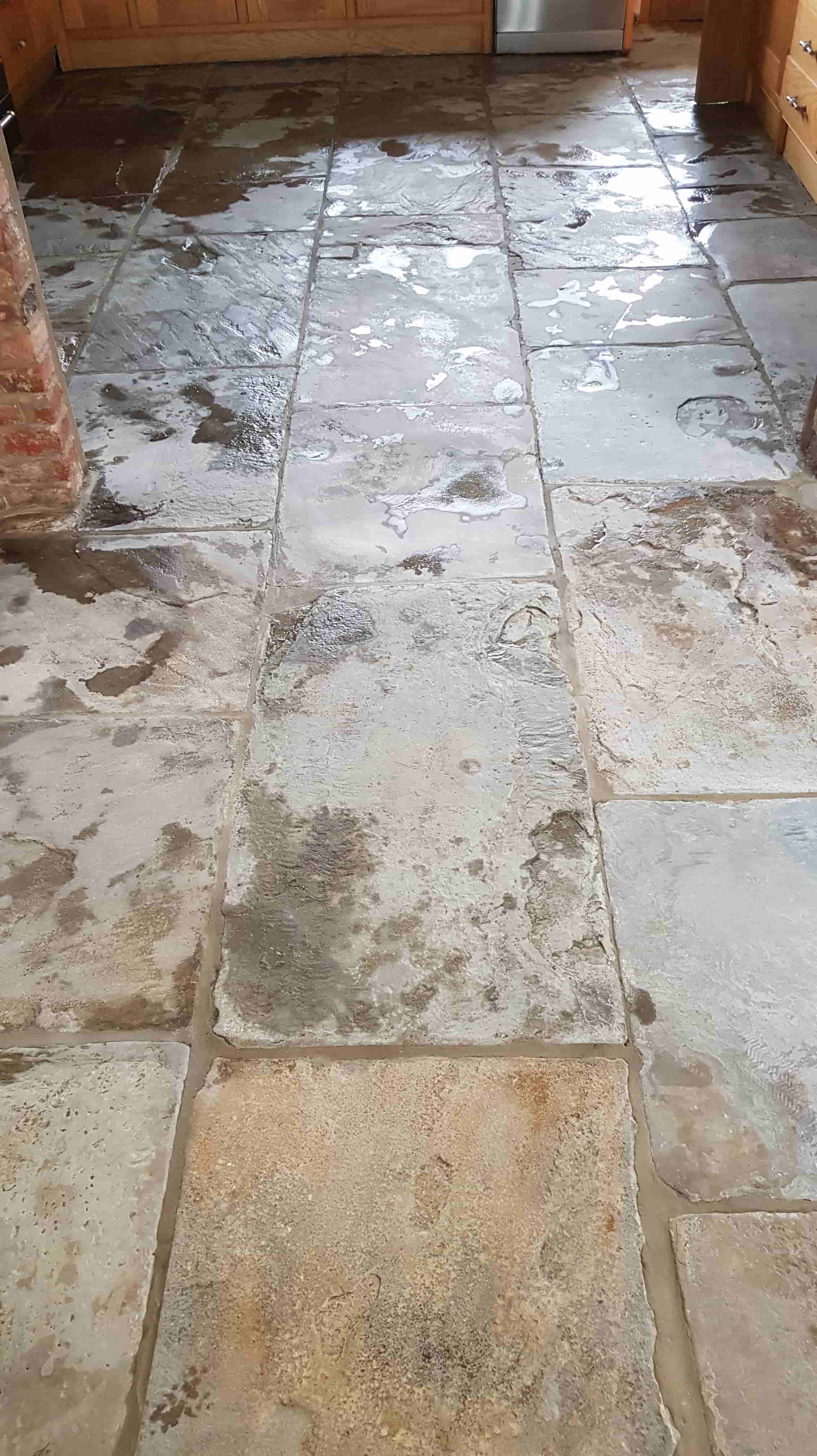 Yorkstone Flooring During Varnish Removal Floor Drying Hoylandswaine